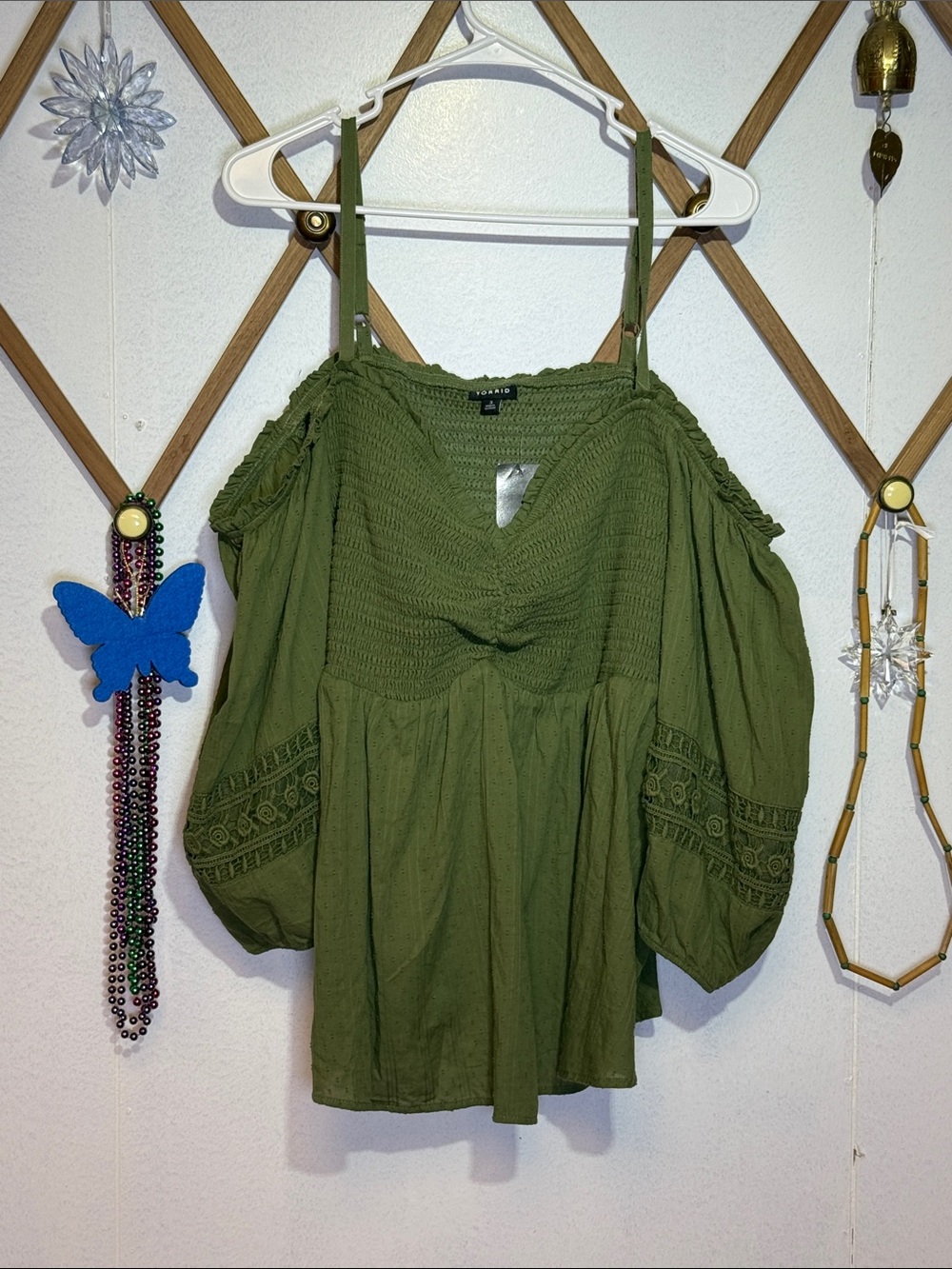 torrid Olive Green Smocked Cold-Shoulder Camisole Top